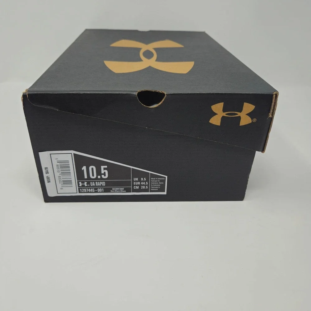 Under Armour Rapid Mens Running Shoes Black White Knit Sneakers 1297445-001 10.5